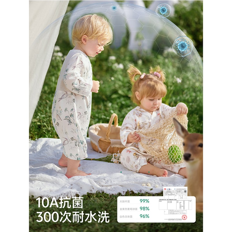 【中国直邮】 欧孕 婴儿春装连体衣婴儿 竹棉纱布和尚服夏薄款  林中鸟趣【升级背部网眼-透气散热】适用身高 90cm 5