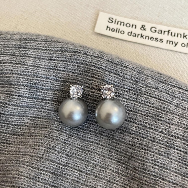 Light Luxury High-end Exquisite S925 Sterling Silver Ear Care Grey Pearl Stud Earrings Grey Pearl Zircon Stud Earrings F 5