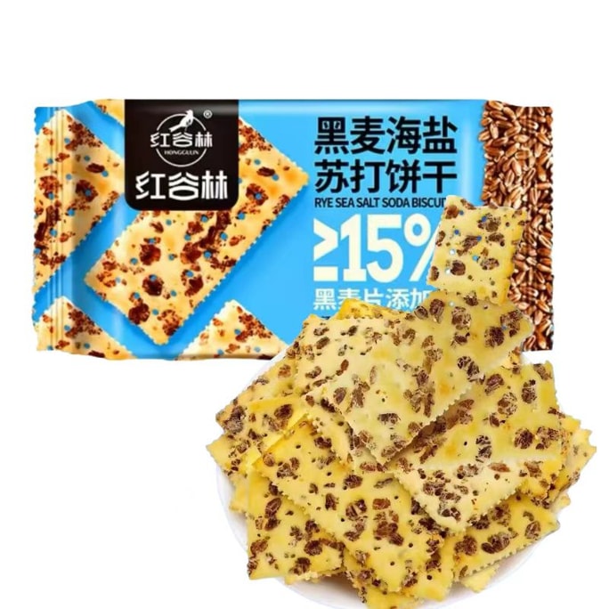 中国 红谷林 黑麦海盐苏打饼干 208克 咸口 黑麦片添加量≥15% 零反式脂肪酸 健康零食 1袋