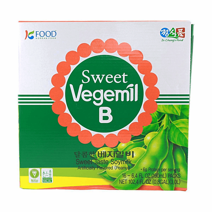 韓國Dr.Chung's Food Vegemil B甜豆奶 190ml*16盒【富含維生素D】【含鈣】【不含乳糖】