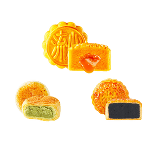 Mooncake Trio 50g 3 Pcs Lava Custard Red Bean Matcha Trio Texture Mid Autumn Pastry Snack