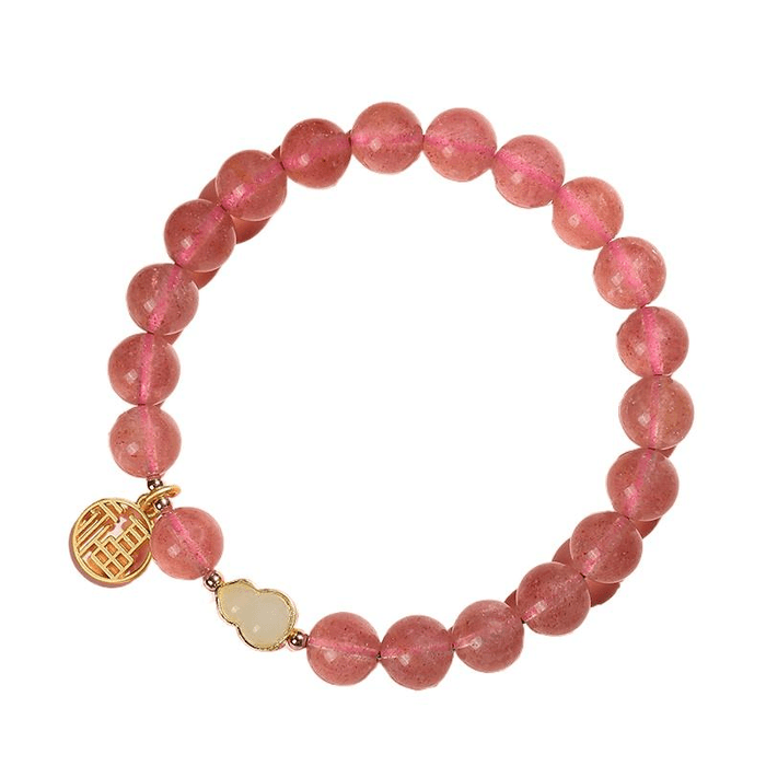 【中国直邮】 普陀山 草莓晶水晶手链和田玉葫芦轻奢手链 14-17厘米