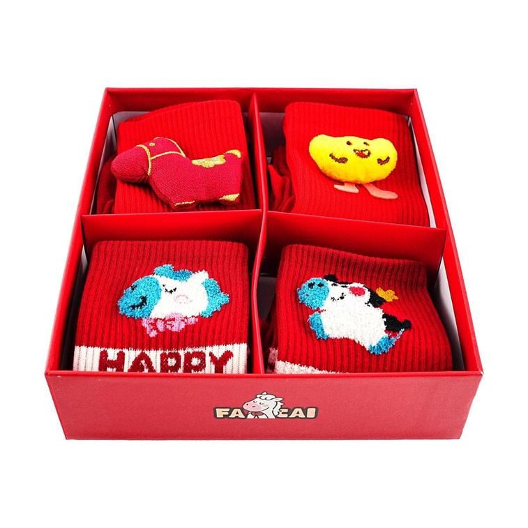 2026 馬年紅襪禮盒 本命年純棉襪 立體玩偶款 新年喜慶鴻運襪 4 雙 5