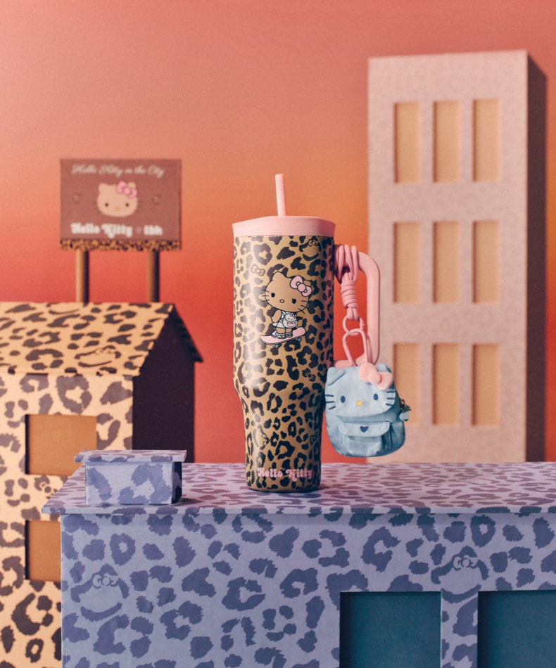 【中國直郵】 THEBEAST野獸派 野獸派 家居三麗鷗Hello Kitty巨無霸保溫杯吸管杯不銹鋼保冷杯 牛仔豹紋 (含mini收納包掛件) 一個裝