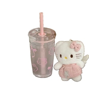 Pink Hello Kitty Straw Mug Plastic Water Mug Little Red Book 1pcs