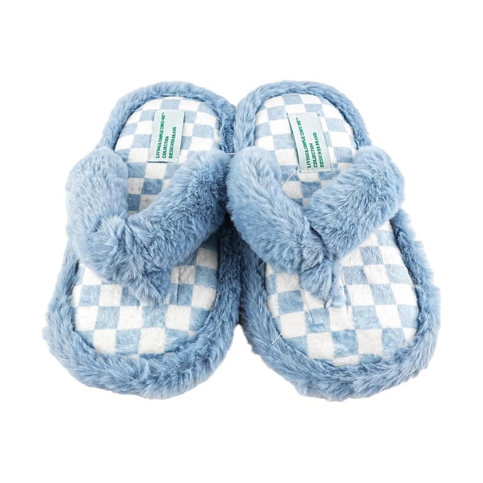 拖鞋 棋盤格人字拖 藍色 36-37碼