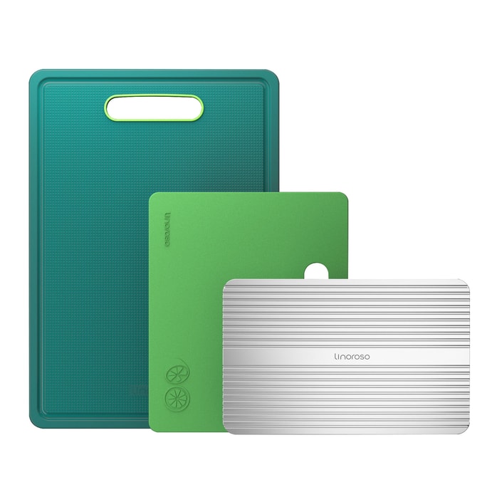 LINOROSO Cutting Boards for Kitchen with Defrosting Tray Set of 3,Green