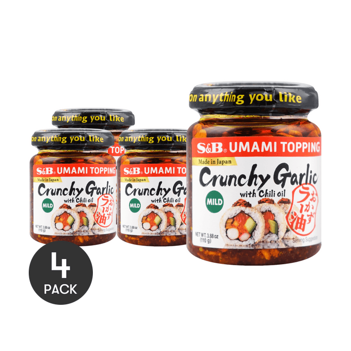 Umami Topping Crunchy Garlic with Chili Oil , Mild Flavor, 3.88 oz  *4【4 Packs】