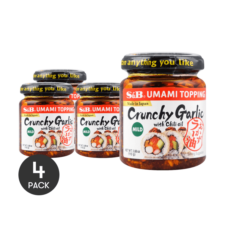 S&B Umami Topping Crunchy Garlic with Chili Oil Mild 3.88oz 4-pack front view