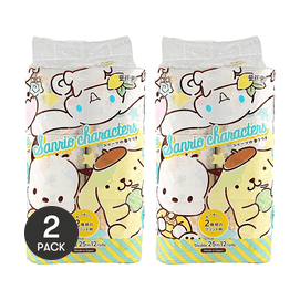 Sanrio 香り付きトイレットペーパー、2枚重ね82.02フィート、12ロール、プリント柄入りデザートの香り、日本製【2パック】
