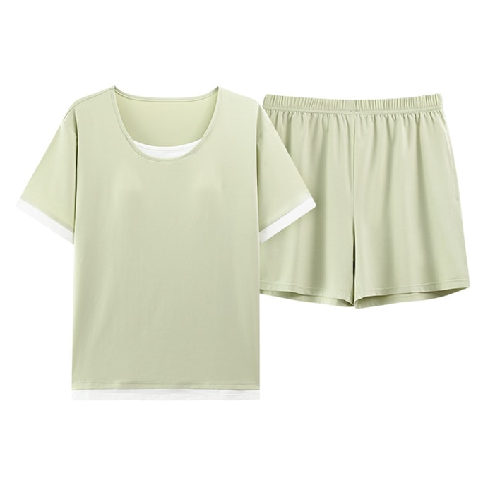 New Minimalist Outerwear Set With Chest Cushion And Short Sleeves For Home Wear Green L