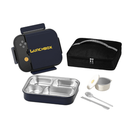  Insulated lunch box made of 316 stainless steel Set Microwave Safe 4 Compartments DarkBlue Four grids