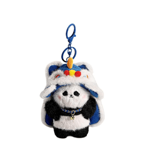 【中國直郵】 萬比鄰精選 FarAway國風包包掛件毛絨公仔鑰匙扣藍色醒獅熊貓8*17cm*1個