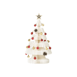 十八紙 聖誕樹裝飾擺飾 折疊方便收納 蜂巢力學設計 新年聖誕創意客廳落地擺飾 附燈串 白色 75cm
