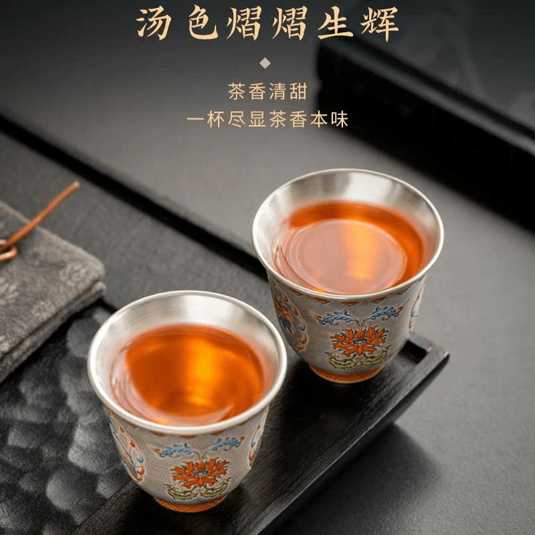 中国直邮】 故宫文创 上新了故宫 花鸟鎏银茶具套装主人杯对杯 53*50mm