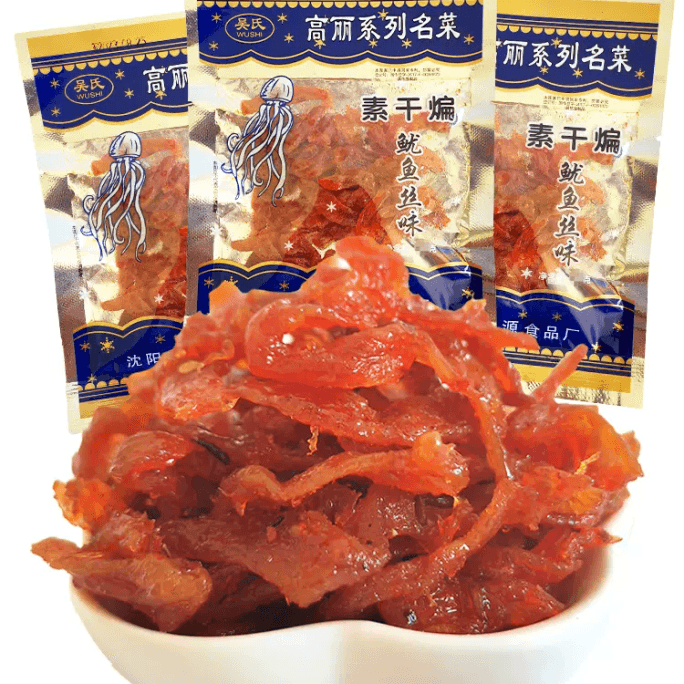 【中国直邮】吴氏素干煸鱿鱼丝味高丽系列名菜豆制品15g*3袋