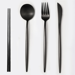 304不锈钢葡萄牙家用高档餐具甜品刀叉勺套装西餐  刀叉勺+筷子 黑色四件套
