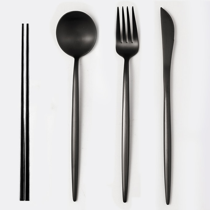 304 ステンレス鋼ポルトガル家庭用高級食器デザートナイフ、フォーク、スプーンセット洋食ナイフ、フォーク、スプーン + 箸黒 4 点セット