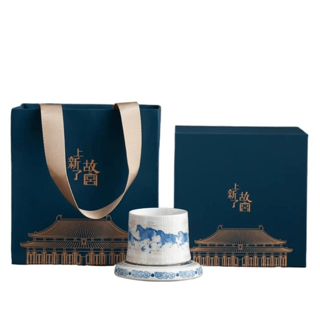 中国直邮】 故宫淘宝上新了故宫马上有福陶瓷杯可旋转解压茶杯青花版转