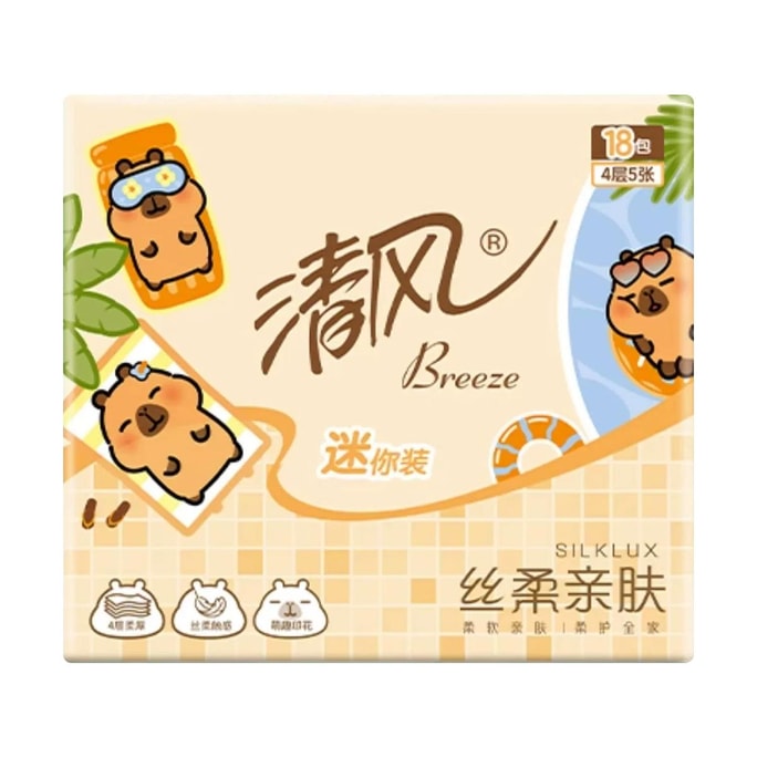 소프트 포켓 티슈, 4겹, 5매입 x 18팩【카피바라 프린트 한정판】