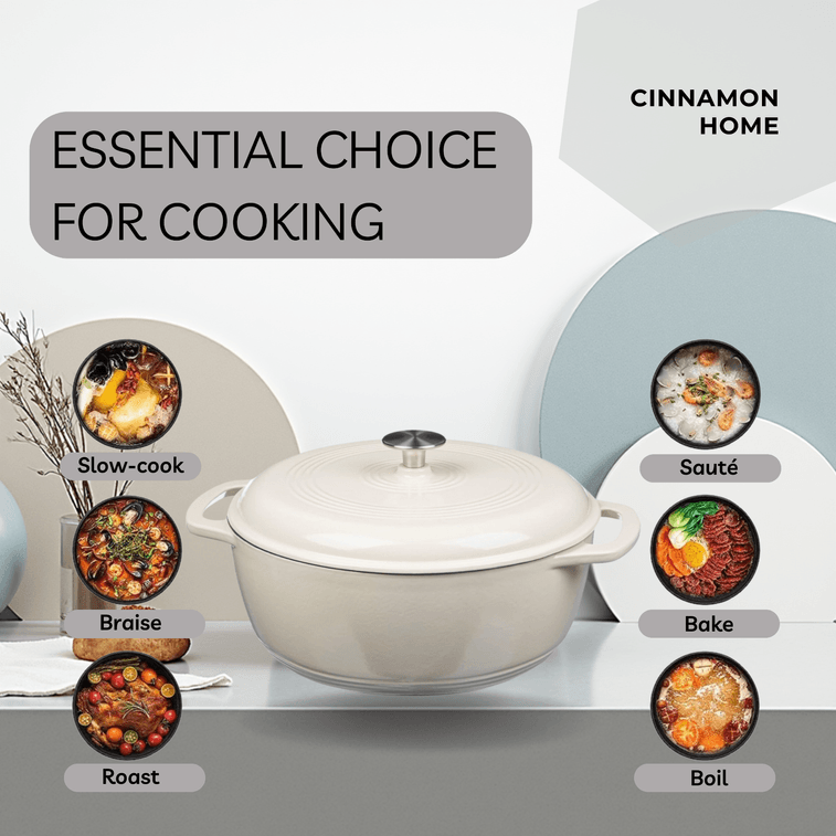 美国 西纳蒙 铸铁珐琅锅28cm (6QT) 奶油白 家用多功能炖盅焖烧煮炖煲锅 天然微压 细煮慢炖 不挑炉灶 4
