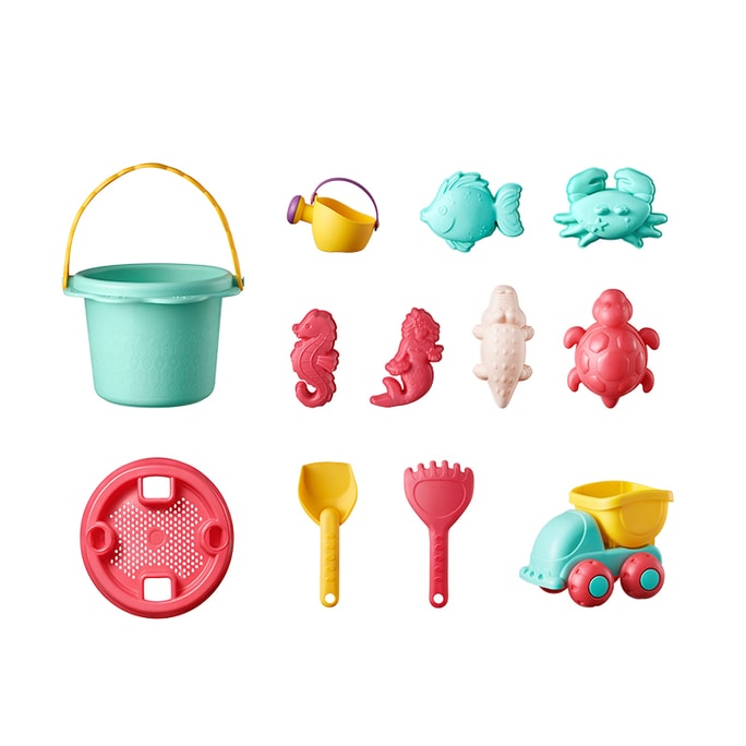 [중국에서 온 다이렉트 메일] BC BABYCARE 어린이 해변 장난감 12종 세트, 삽 샤워기, 모래 파기 물통 세트, 아기 눈 목욕 및 물놀이 도구