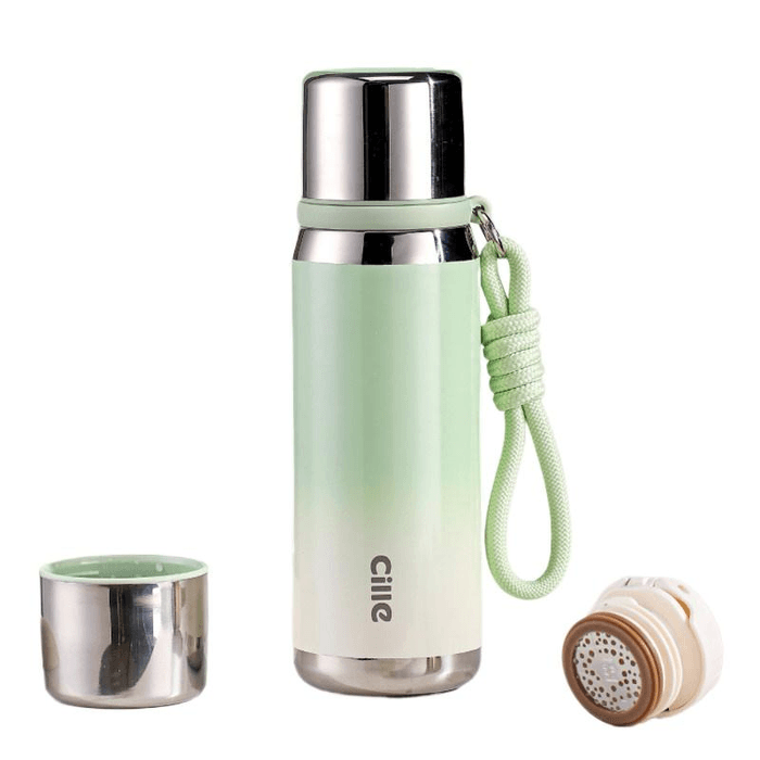 【中國直郵】 希樂 大容量保溫杯女高顏值雙飲保溫壺不鏽鋼水杯 綠色款 630毫升