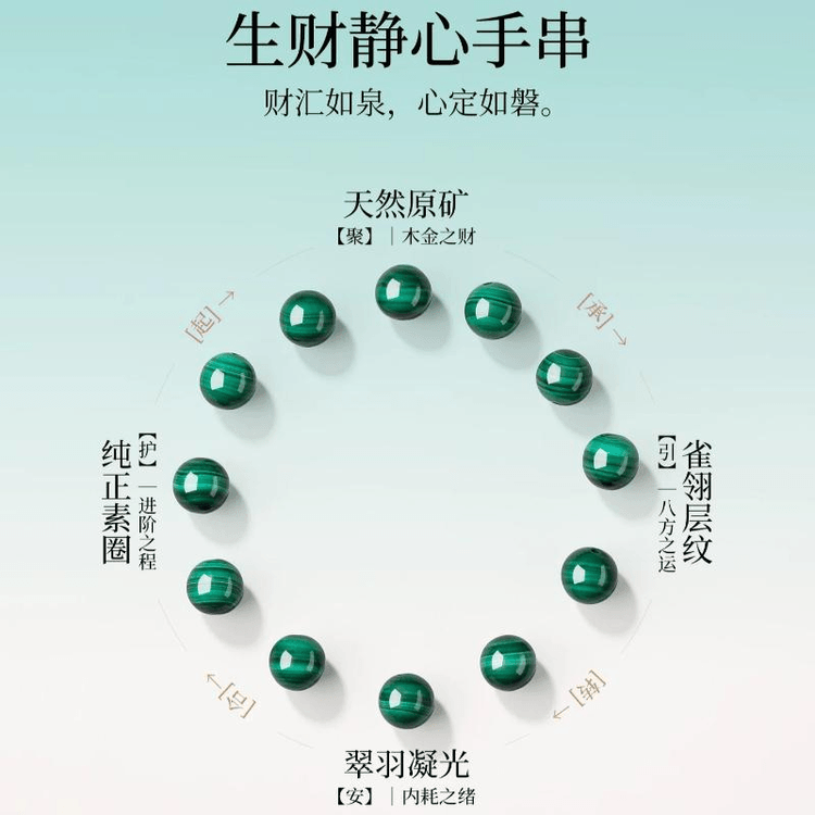 中国直邮】 普陀山 吉照堂 天然孔雀石手串生财静心手串 10mm - Yami