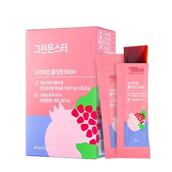 韓國 [Green Monster] 深海魚膠原蛋白 紅石榴果凍條5000 - 15包