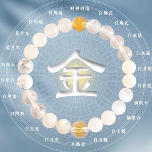 【中国直邮】 普陀山 五行手链女补金天然水晶手串黄水晶招财多宝好运 财运招财互补平衡手链  8mm补金-五行手串 一条装