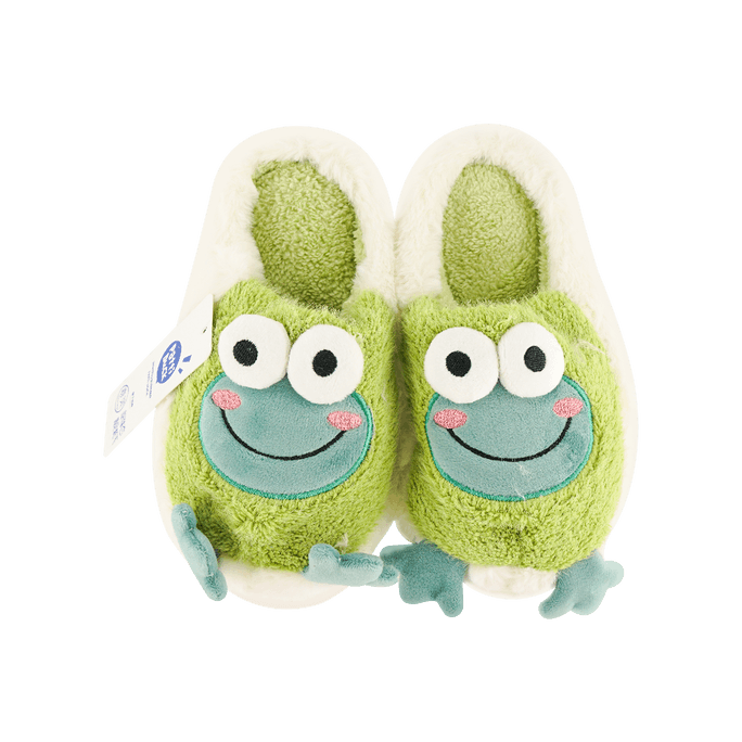 Fuzzy Slippers Furry Slides Green Frog Size 36-37