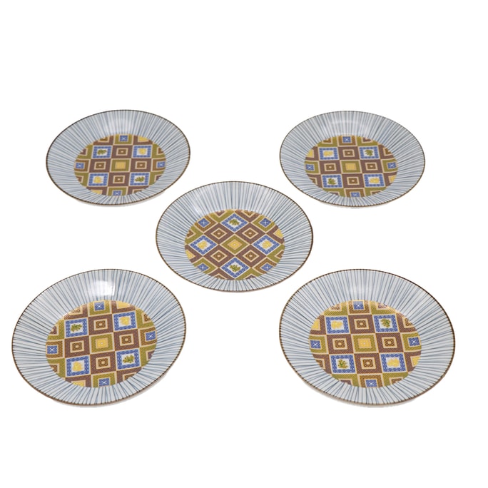 일본식 구타니야키 5종 세트 접시(컬러 벽돌 6.33인치 x 6.33인치)
