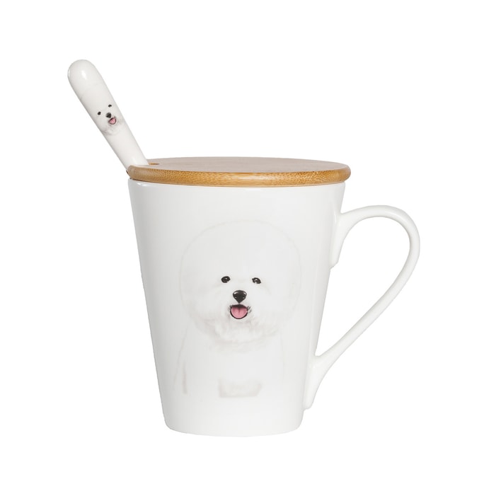 Petorama Pet Portrait Porcelain Water Cup with Lid & Spoon - Bichon