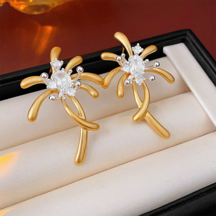 High Quality Luxury Matte Firework Vintage Earrings Gold S925 Studs F 1 Pair 5