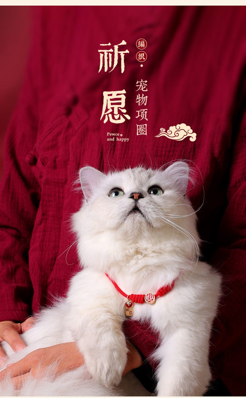 【中国直邮】 宠亮 猫咪项圈狗脖圈装饰品红绳脖圈招财纳福幼猫围脖小配饰头套猫项链 平安健康一个装 (7-17斤)