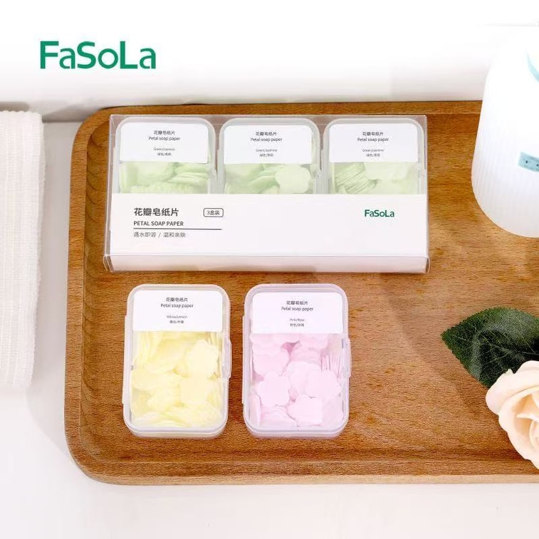 FaSoLa 便携式香皂纸 一次性外出花瓣皂片 携带旅行 花瓣香皂 消毒泡沫洗手液 儿童安全 3盒入 7