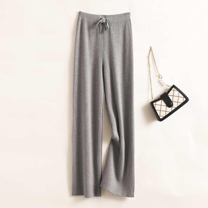 Autumn And Winter New High Elasticity Knitted Wide Leg Pants Grey