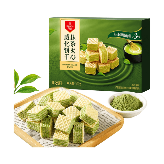 丹夫 抹茶夾心威化餅乾102g 貴州銅仁抹茶粉 網紅休閒下午茶解饞零食