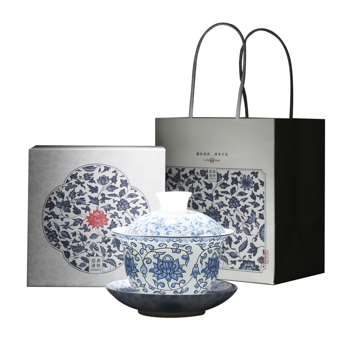 Sancai Tea Set with Lotus Design 6.09oz – Premium Jingdezhen Porcelain for Gongfu Tea & Chinese Tea Ceremony, Ideal Gift