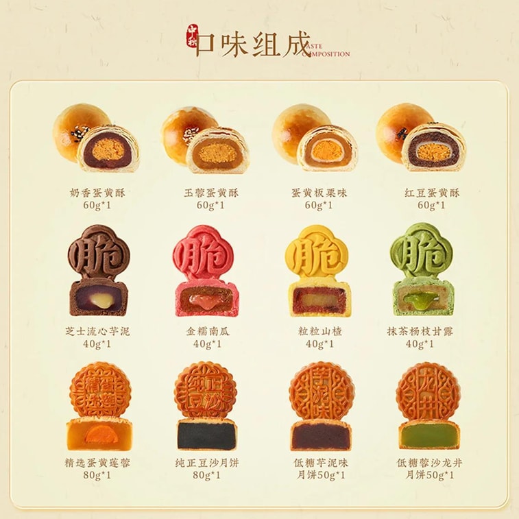 구름 금수 월병 선물 세트, 12개입 650g [팥+황남편+망고 포멜로 사고 용암+치즈 맛] 13