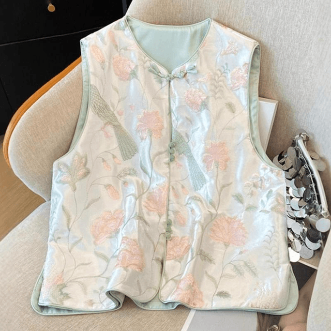 Chinese Style Embroidery Knot Button Tang Suit Vest Coat for Women 6443 M