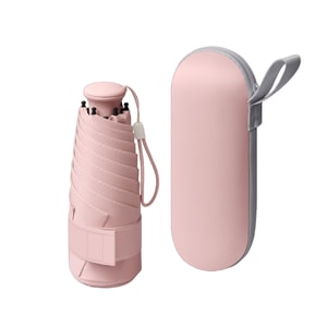 【中國直郵】 HSPM 伸縮手柄超輕迷你雨傘晴雨兩用防曬防紫外線折疊雨傘 可伸縮手把 櫻桃粉-膠囊盒