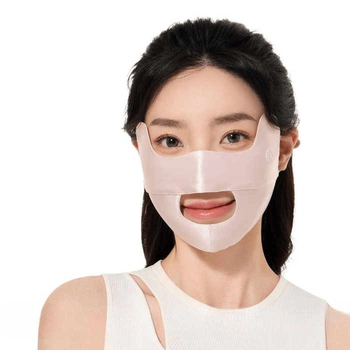 【中國直郵】 夏秦 開口防曬口罩100%真絲防紫外線戶外運動專用 鏡空粉 23.5*13.5厘米