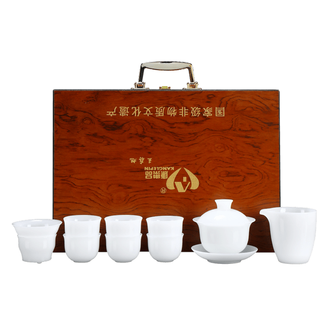 康樂品 Tea Set 德化白瓷 功夫茶具 高端整套 蓋碗泡茶杯 家用辦公 10件套裝