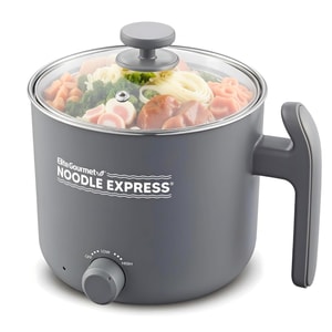  Hot Pot, Prepare Ramen, Rice, Soups, Stews, Boil Water, Stainless-Steel Interior, Glass Lid, High/Low/Off Settings, Grey