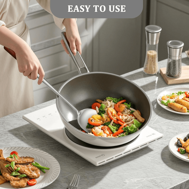 高品质炒锅铲带防烫木柄 不锈钢锅铲 烹饪铲 炒菜铲 炒锅铲木柄烹饪铲子 17英寸厨房用具,用于搅拌混合翻转烹饪 3