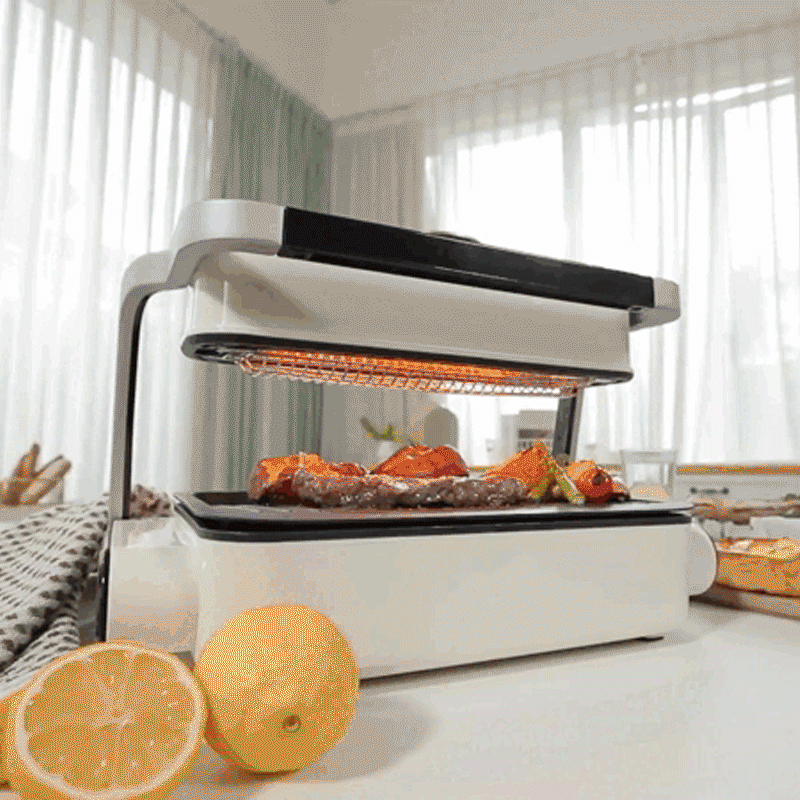 Double Care Grill - White/Black 1 Pack - Smokeless Dual Heating Fast Cooking KBBQ Electric Grill - For 2-3 People