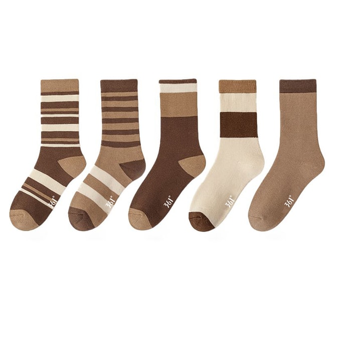 【中國直郵】 361度 女士襪子 5雙 秋冬加厚 保暖中筒棉襪 混色加絨美拉德筒襪