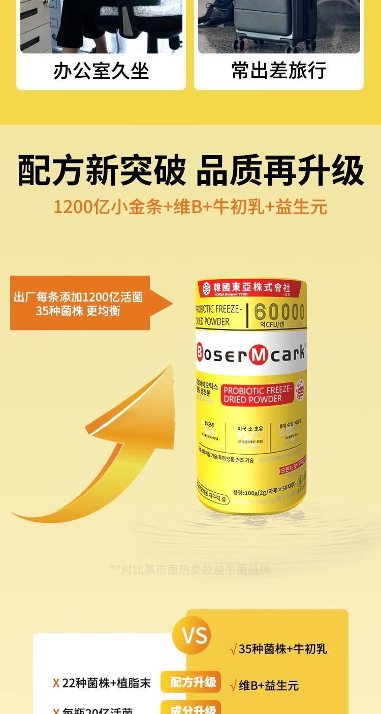 韩国 韩国东亚株式会社 益生菌冻干粉  B420益生菌活菌 白芸豆 适合亚洲人肠道的益生菌 轻盈体态 体重管理 饱腹感改善便秘 合理阻脂【瘦瘦菌】100g 50条入