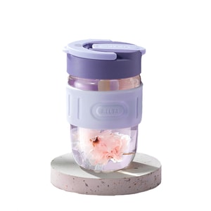 [中国からの直送] RELEA Wushengwu ガラスカップ ストロー付き 520ml ハイビスカス パープル 1個 ポータブルコーヒーカップ